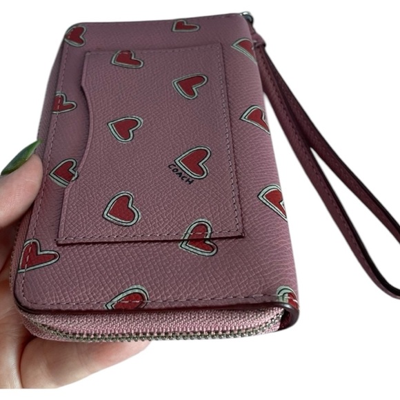 Coach Pink Heart-Patterned Women's Wristlet Wallet Clutch - Picture 7 of 10